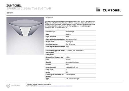 ZUMTOBEL SPHEROS C 2/28W T16 EVG TI AB Description