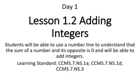 Lesson 1.2 Adding Integers