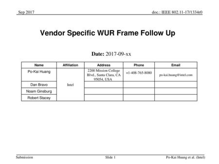 Vendor Specific WUR Frame Follow Up