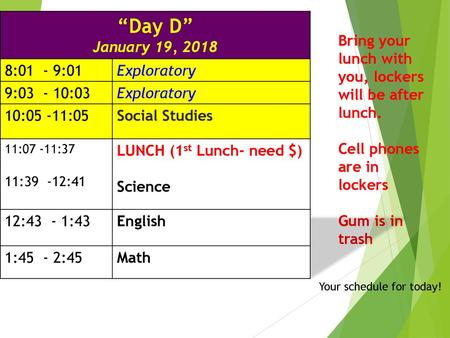 “Day D” January 19, :01 - 9:01 Exploratory 9: :03