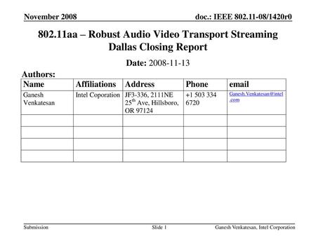 September 2008 doc.: IEEE /1123r0 November 2008