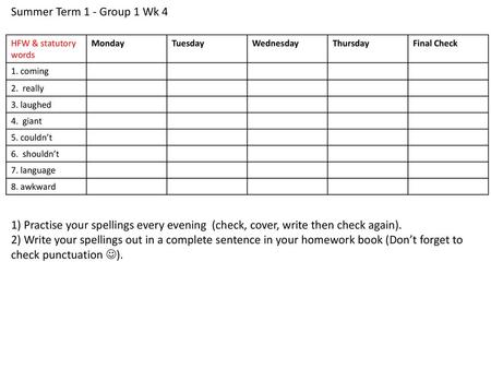 Summer Term 1 - Group 1 Wk 4 HFW & statutory words Monday Tuesday