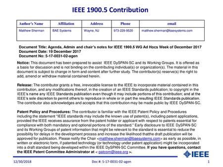 IEEE Contribution Author’s Name Affiliation Address Phone