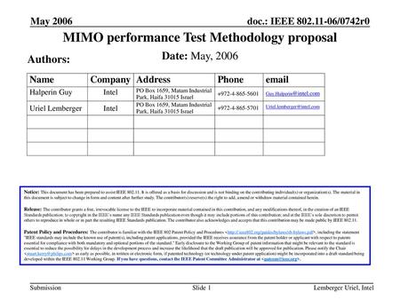 MIMO performance Test Methodology proposal