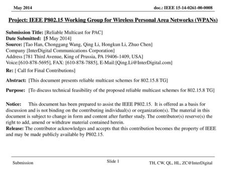 Submission Title: [Reliable Multicast for PAC]