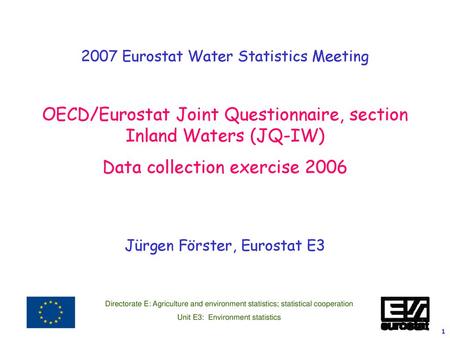 OECD/Eurostat Joint Questionnaire, section Inland Waters (JQ-IW)