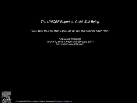 The UNICEF Report on Child Well-Being