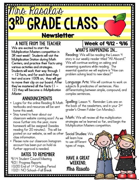 3rd Grade Class Mrs. Rasala’s Mrs. Rasala Newsletter