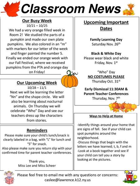 Upcoming Important Dates Parent Teacher Conferences