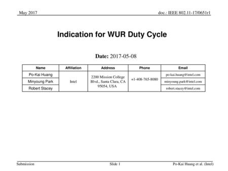 Indication for WUR Duty Cycle