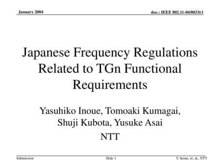 Japanese Frequency Regulations Related to TGn Functional Requirements