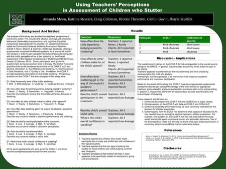 Using Teachers’ Perceptions in Assessment of Children who Stutter