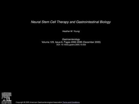 Neural Stem Cell Therapy and Gastrointestinal Biology