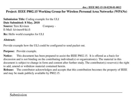 Submission Title: Coding example for the ULI