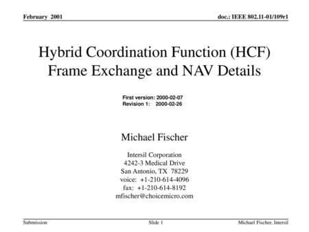 Hybrid Coordination Function (HCF) Frame Exchange and NAV Details