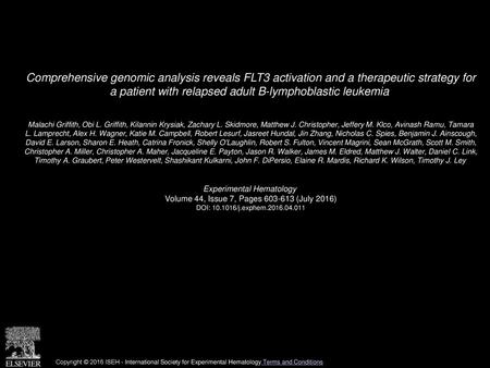 Comprehensive genomic analysis reveals FLT3 activation and a therapeutic strategy for a patient with relapsed adult B-lymphoblastic leukemia  Malachi.