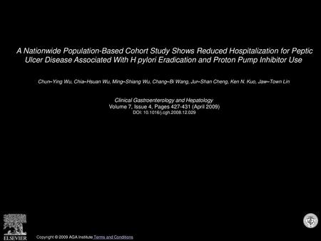 A Nationwide Population-Based Cohort Study Shows Reduced Hospitalization for Peptic Ulcer Disease Associated With H pylori Eradication and Proton Pump.