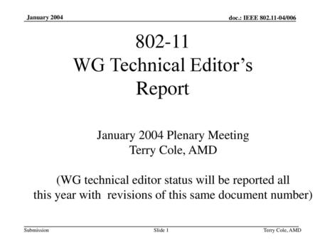 WG Technical Editor’s Report