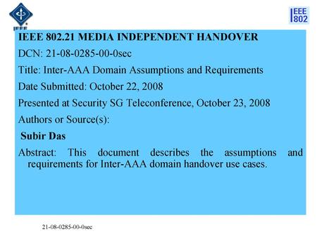 IEEE MEDIA INDEPENDENT HANDOVER DCN: sec