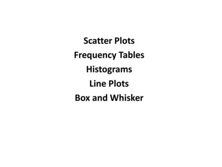 Scatter Plots Frequency Tables Histograms Line Plots Box and Whisker