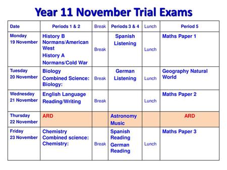 Year 11 November Trial Exams