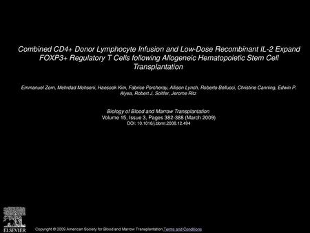 Combined CD4+ Donor Lymphocyte Infusion and Low-Dose Recombinant IL-2 Expand FOXP3+ Regulatory T Cells following Allogeneic Hematopoietic Stem Cell Transplantation 