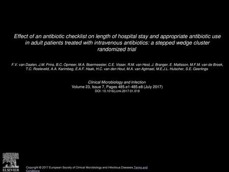 Effect of an antibiotic checklist on length of hospital stay and appropriate antibiotic use in adult patients treated with intravenous antibiotics: a.