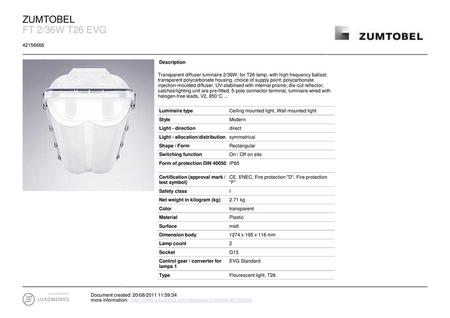 ZUMTOBEL FT 2/36W T26 EVG Description