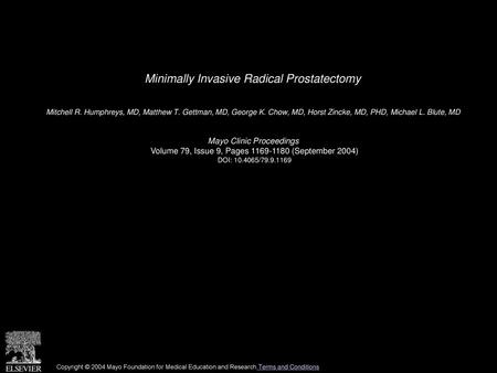 Minimally Invasive Radical Prostatectomy