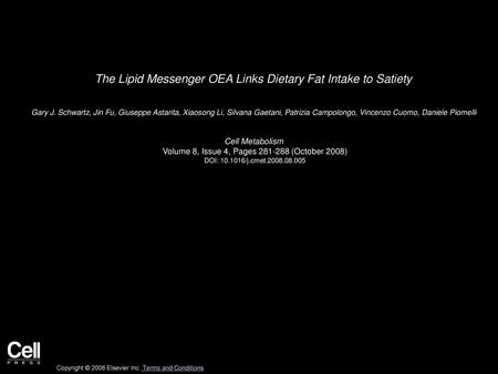 The Lipid Messenger OEA Links Dietary Fat Intake to Satiety