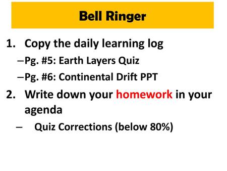 Bell Ringer Copy the daily learning log