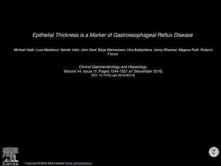 Epithelial Thickness is a Marker of Gastroesophageal Reflux Disease