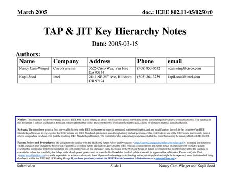 TAP & JIT Key Hierarchy Notes