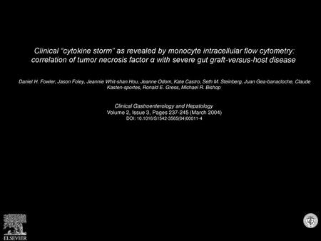 Clinical “cytokine storm” as revealed by monocyte intracellular flow cytometry: correlation of tumor necrosis factor α with severe gut graft-versus-host.