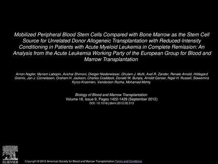 Mobilized Peripheral Blood Stem Cells Compared with Bone Marrow as the Stem Cell Source for Unrelated Donor Allogeneic Transplantation with Reduced-Intensity.