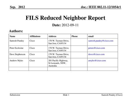 FILS Reduced Neighbor Report