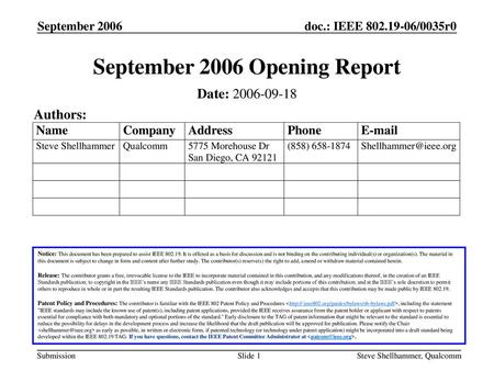 September 2006 Opening Report