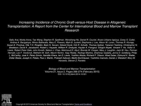 Increasing Incidence of Chronic Graft-versus-Host Disease in Allogeneic Transplantation: A Report from the Center for International Blood and Marrow Transplant.