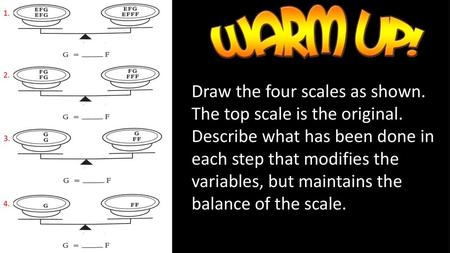 1. 2. Draw the four scales as shown. The top scale is the original. Describe what has been done in each step that modifies the variables, but maintains.