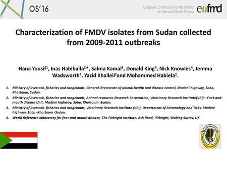 Characterization of FMDV isolates from Sudan collected from outbreaks