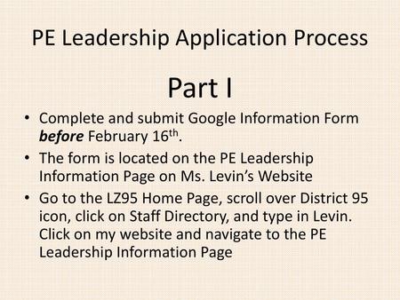 PE Leadership Application Process