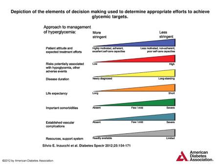 Depiction of the elements of decision making used to determine appropriate efforts to achieve glycemic targets. Depiction of the elements of decision making.