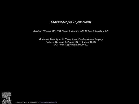 Thoracoscopic Thymectomy