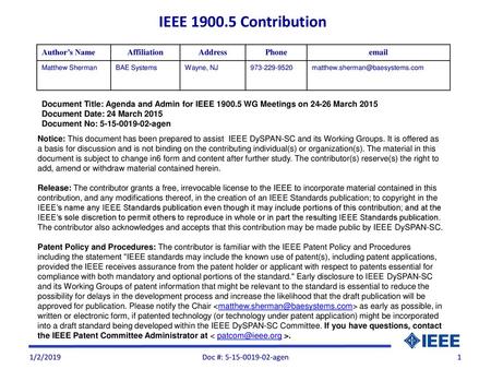 IEEE Contribution Author’s Name Affiliation Address Phone