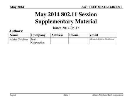 May Session Supplementary Material