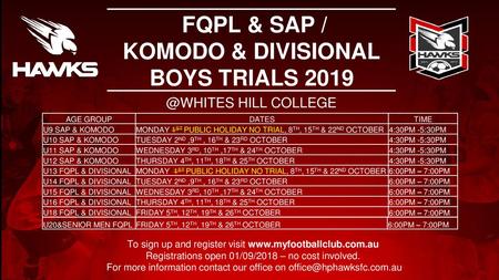 FQPL & SAP / KOMODO & DIVISIONAL BOYS TRIALS 2019