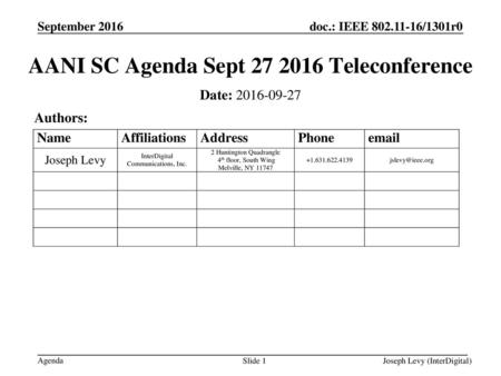 AANI SC Agenda Sept Teleconference