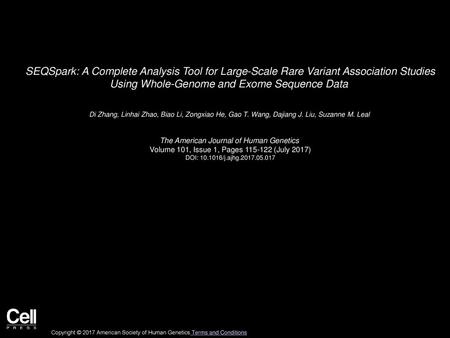 SEQSpark: A Complete Analysis Tool for Large-Scale Rare Variant Association Studies Using Whole-Genome and Exome Sequence Data  Di Zhang, Linhai Zhao,