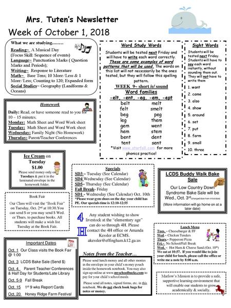 Mrs. Tuten’s Newsletter LCDS Buddy Walk Bake Sale