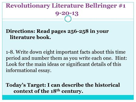 Revolutionary Literature Bellringer #